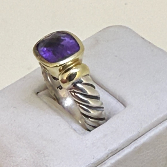David Yurman 14K Yellow Gold & Sterling Silver Amethyst Noblesse Cable Ring Sz 6 - Picture 7 of 16